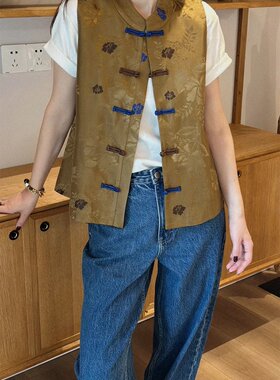 国风之美  新中式之美 两色手工撞色盘扣提花马甲背心