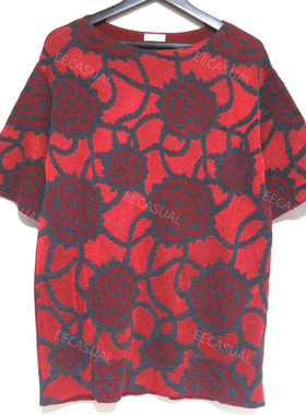 DRIES VAN NOTEN DVN 红色玫瑰花针织短袖上衣