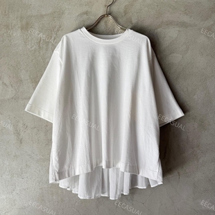 suzuki takayuki 白色百褶后摆短袖t恤上衣 23SS 日本制