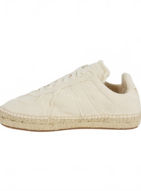 新品Maison Margiela 白色毛边帆布平底鞋麻绳编织底
