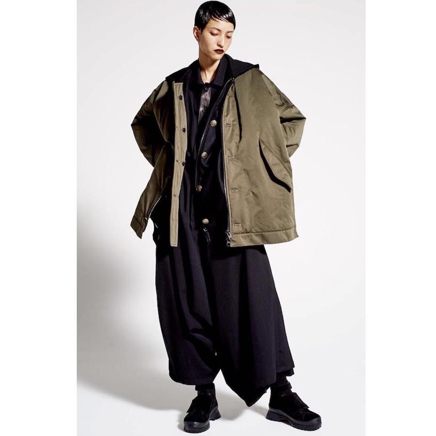 山本耀司B Yohji Yamamoto 叠层飞行员夹克19AW MA-1带帽绗缝外套