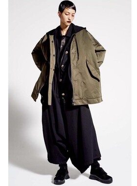 山本耀司B Yohji Yamamoto 叠层飞行员夹克19AW MA-1带帽绗缝外套