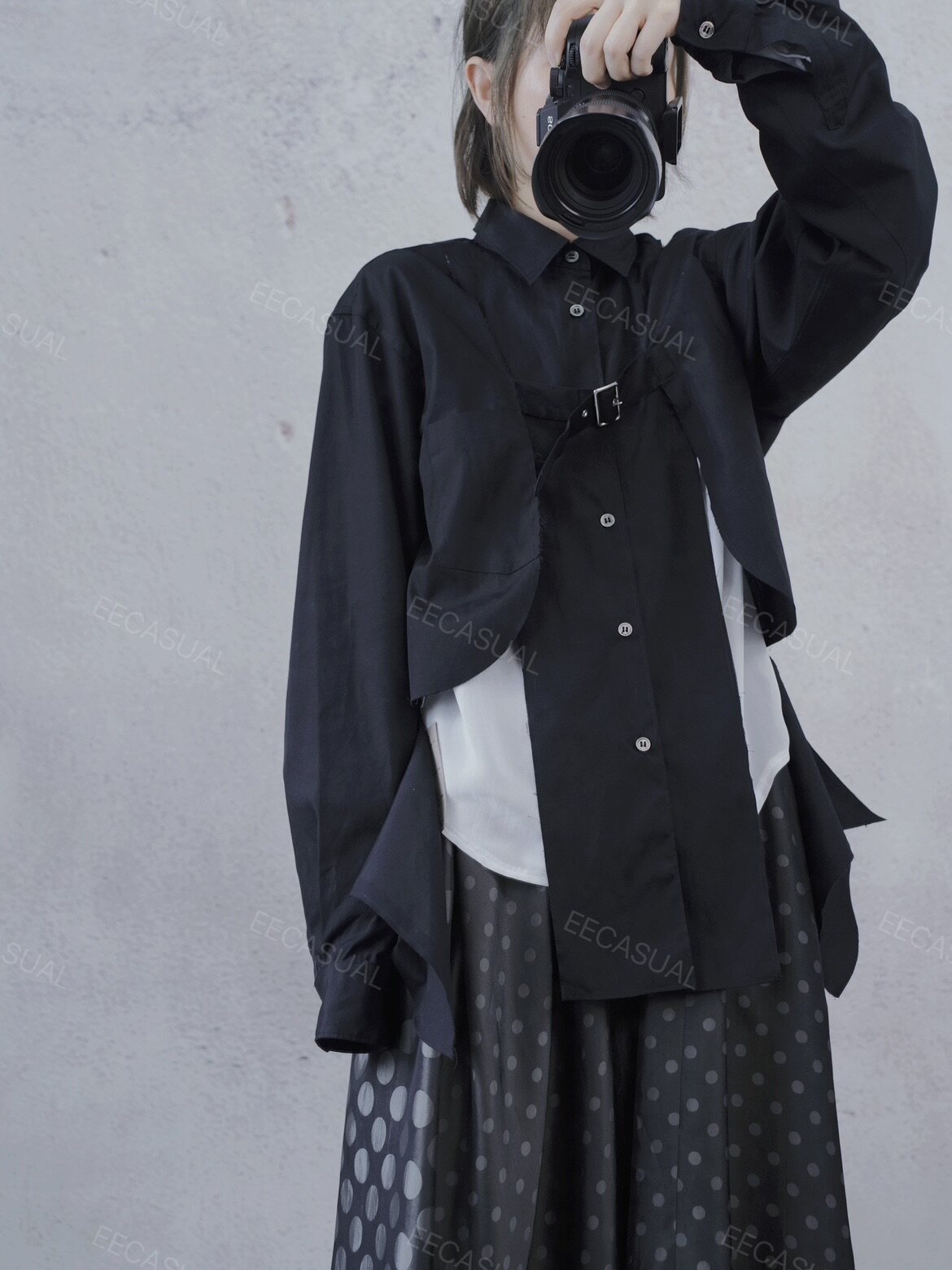 国内现货 新品 CDG  HOMME PLUS 黑色绑带撕裂毛边长袖衬衫图片
