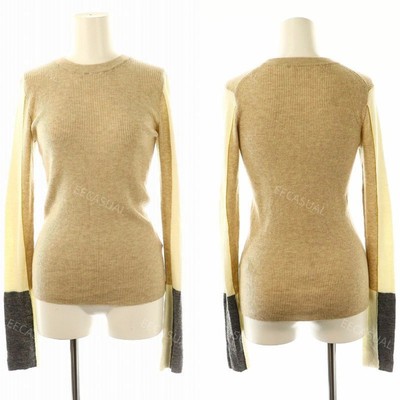 ENFOLD 拼色袖针织毛衣打底衫 套头衫 坑条纹针织衫