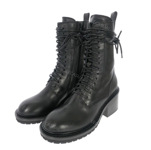 新品 ANN DEMEULEMEESTER 21SS SANTIAGO绑带高跟靴子 牛皮中筒靴