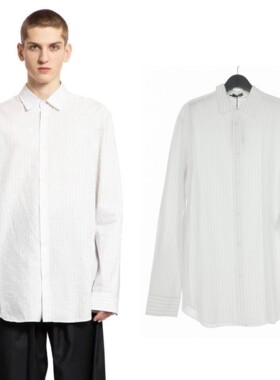 新品 ANN DEMEULEMEESTER 白色条纹经典款式长袖衬衫 24AW