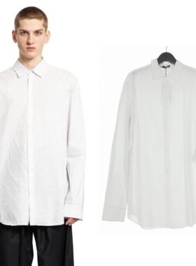 新品 ANN DEMEULEMEESTER 白色条纹经典款式长袖衬衫 24AW