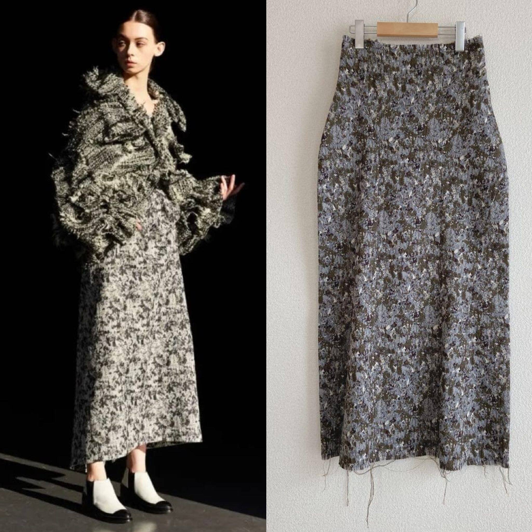 山本耀司 yohji ys 褪色迷彩提花 鱼尾 半身裙 羊毛毛呢日本制