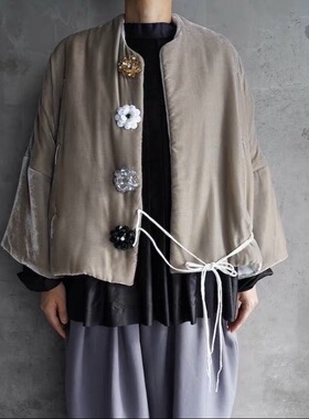 TOWAVASE灰色真丝丝绒棉衣 日本制