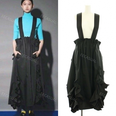 新品 ENFOLD 黑色多层花边背带裙长裙连衣裙 22AW