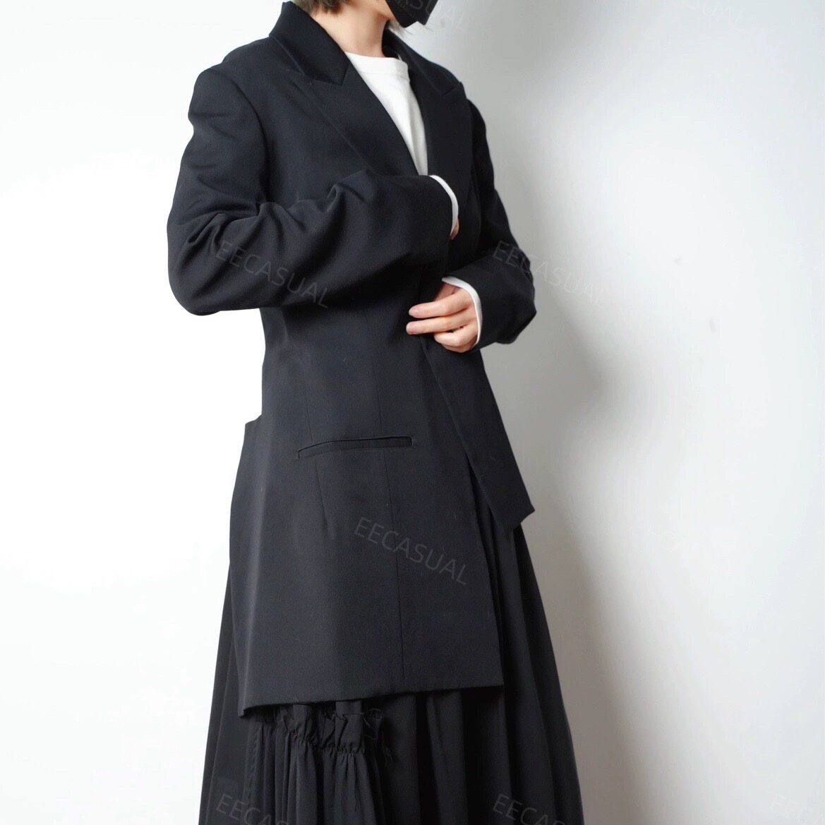 国内现货新品 山本耀司 Yohji FEMME 黑色羊毛不规则下摆西装外套