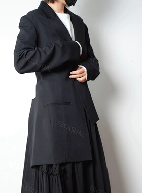 国内现货新品 山本耀司 Yohji FEMME 黑色羊毛不规则下摆西装外套