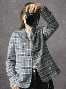 国内现货 45R灰色格纹单层西装外套