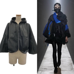 连帽皮衣外套 WATANABE黑色变形灯笼袖 23AW JUNYA 新品