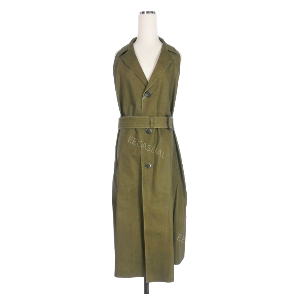 新品 Maison Margiela 22AW 绿色亚麻长款连衣裙 系带露背
