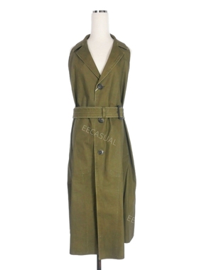 新品 Maison Margiela 22AW 绿色亚麻长款连衣裙 系带露背