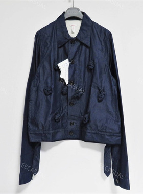 新品 MASU 真丝棉立体玫瑰牛仔夹克外套 靛蓝色外套