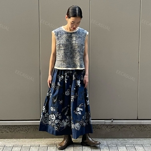 日本中古代购不退换 45R 靛蓝蓝染凤凰Sarasa花卉半身裙