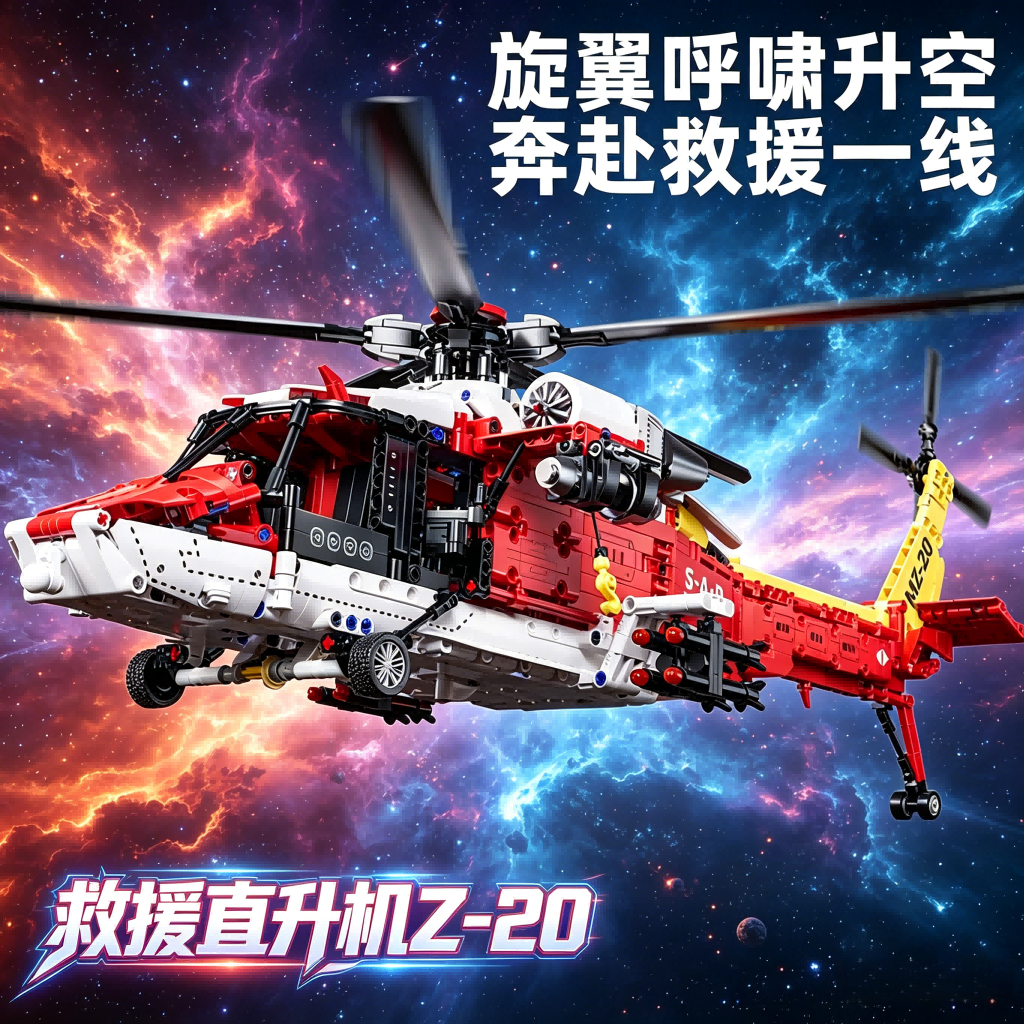 大型积木礼物救援直升机直20儿童遥控模型机械拼装玩具男孩成人高