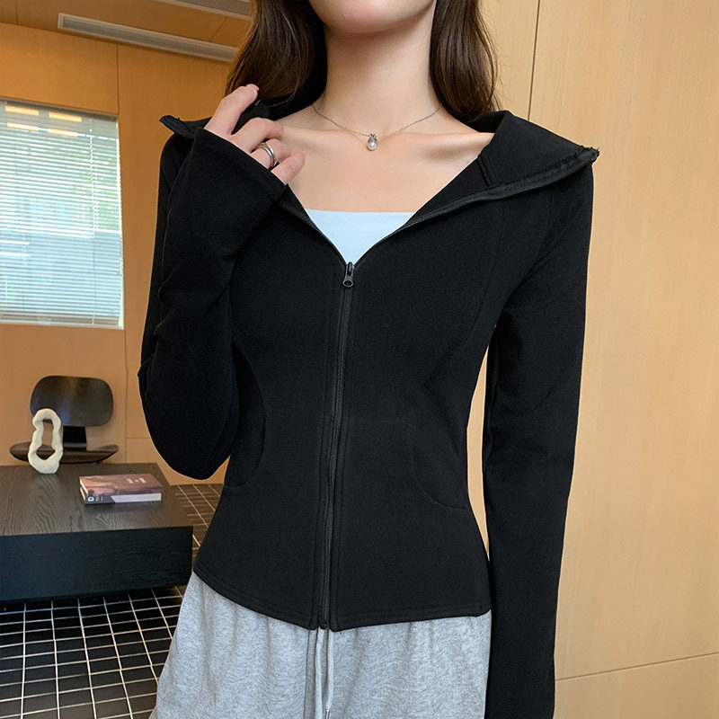 连帽卫衣外套女款2025春秋新款修身收腰瑜伽运动短款上衣拉链开衫