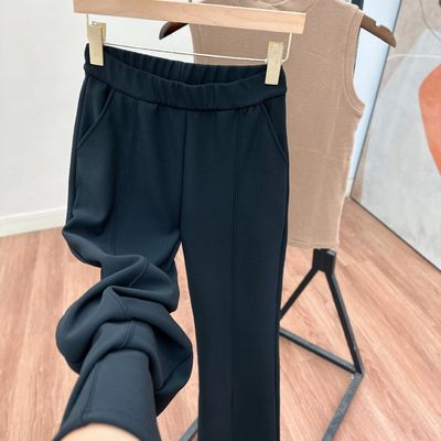 黑色加绒加厚微喇裤女款2025秋冬新款美人麻羊羔绒显瘦休闲女裤子