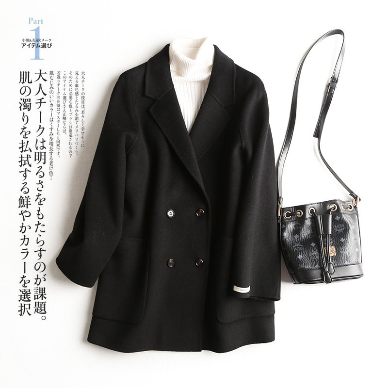 2026秋冬新款韩系极简双面羊毛大衣中长款西装巨好看宽松毛呢外套