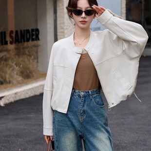 秋冬绝美巨好看皮衣外套女2025新款帅气立领短款水洗蛋白PU皮夹克