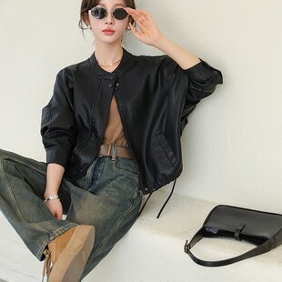 超火减龄短款皮衣外套女款2026春装新款帅气立领水洗PU百搭皮夹克
