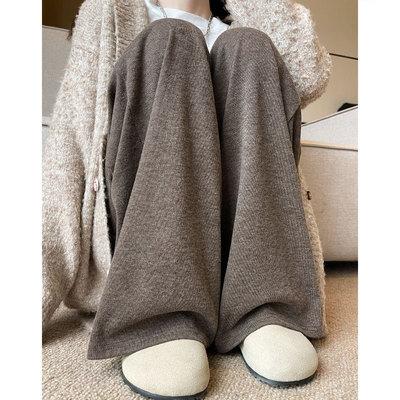 慵懒休闲咖色长裤羊绒裤