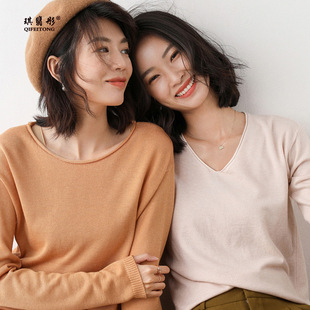 轻奢高级感内搭上衣女士2025秋冬新款宽松短款套头打底针织衫毛衣