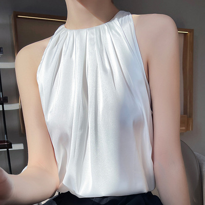 气质薄款女士白色T恤女款2025夏季新款无袖背心百搭短款纯色上衣