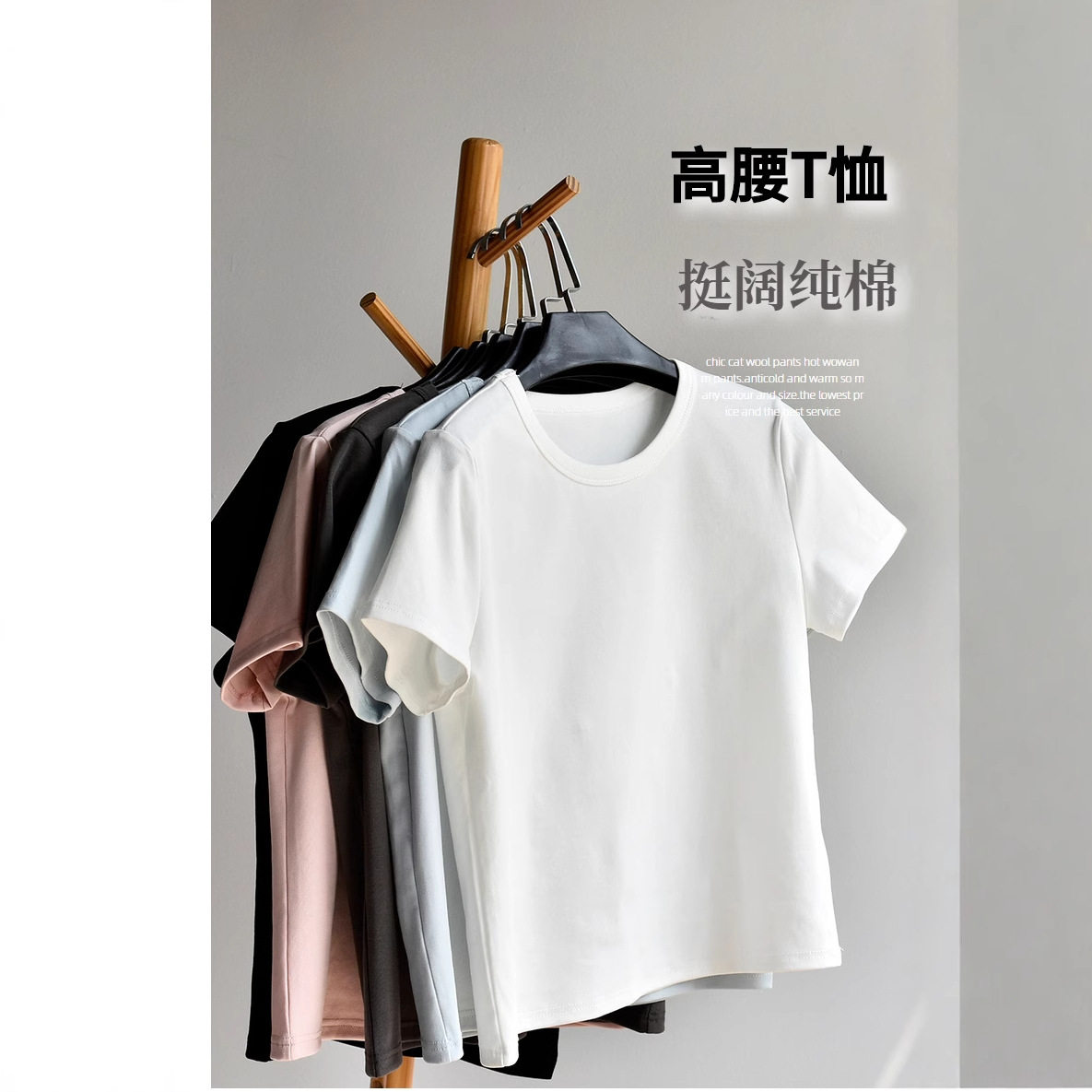 2026夏季新款短款棉纯白T恤女针织重磅纯棉圆领正肩白色短袖上衣