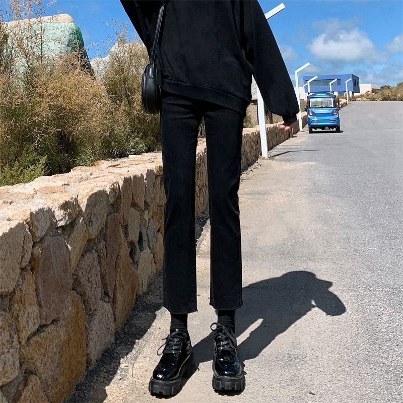 黑色高级感牛仔裤女款2025秋冬新款高腰百搭显瘦弹力窄版直筒裤子