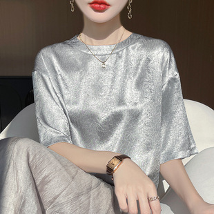 灰色夏天巨好看t恤女款2026夏季新款圆领时尚打底衫减龄短袖上衣