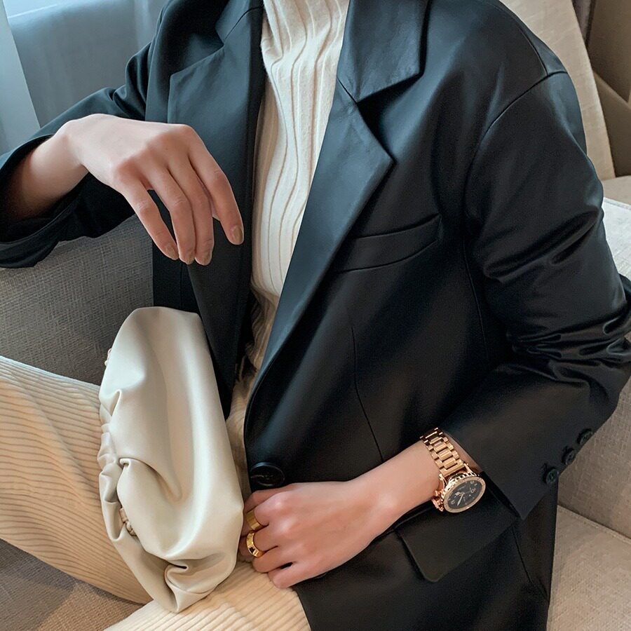2026秋季新款海宁气质真皮皮衣西装外套女款绵羊皮中长款高端西服