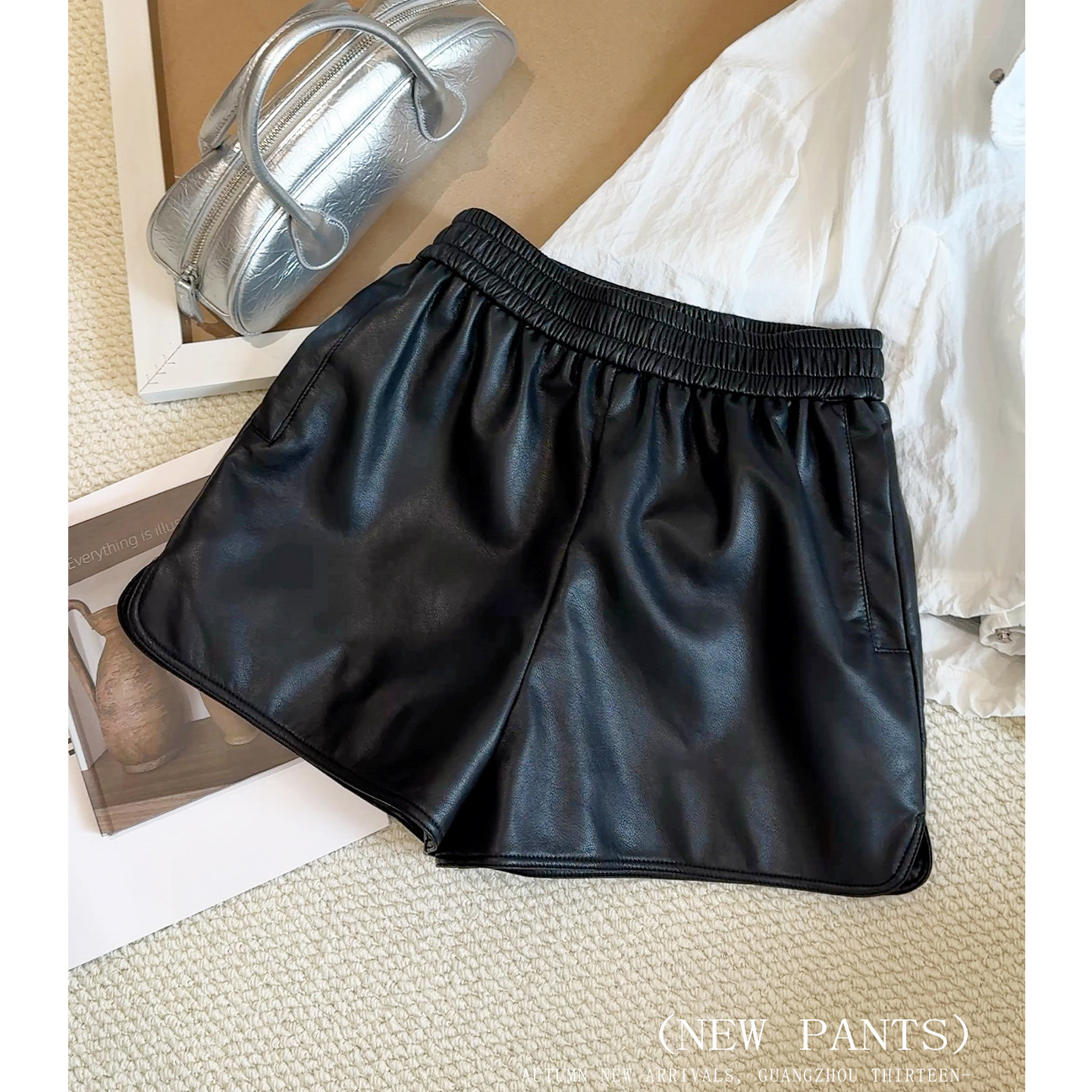 小个子短裤pu皮裤女款2025秋冬新款宽松阔腿高腰显瘦外穿打底裤子
