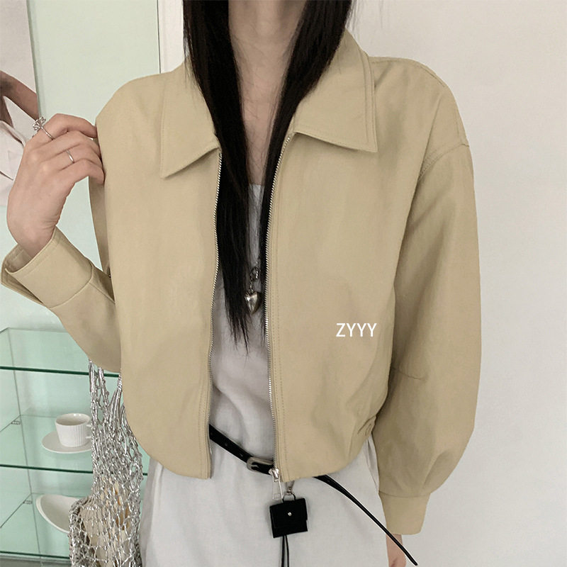 早春精致外套女款2026春季新款小个子短款皮衣修身翻领蛋白皮夹克