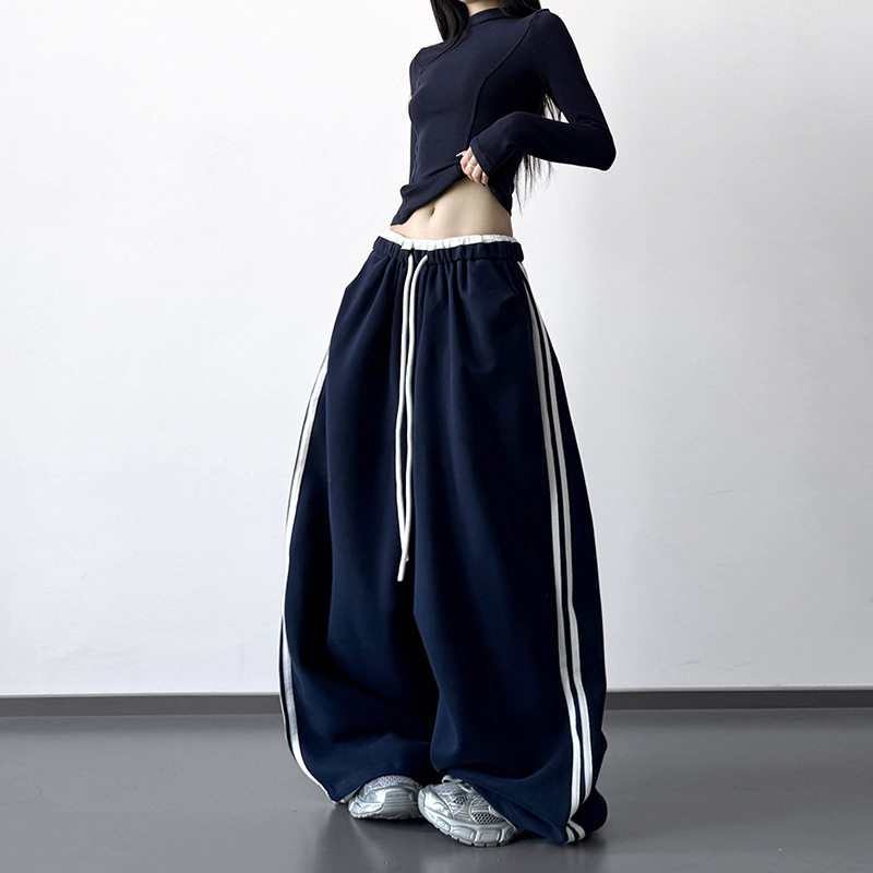 黑色潮流运动裤女款2026春秋季新款高腰宽松休闲直筒工装阔腿裤子