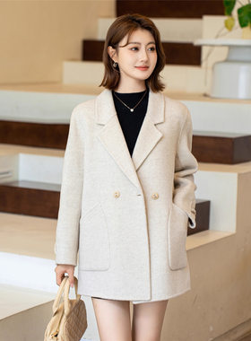 2026秋冬气质西装款双面羊绒大衣女中长款巨好看米色毛呢外套女款