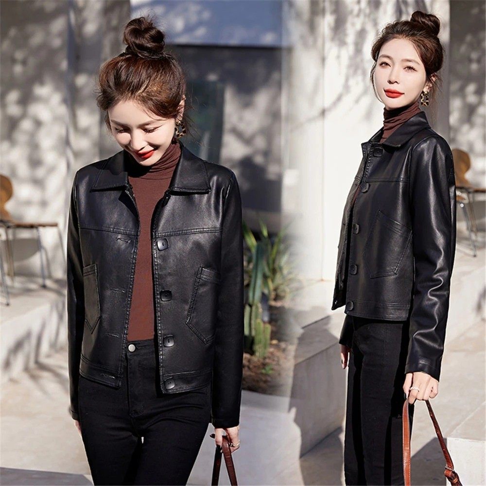 高级感适合小个子短款外套女款2025秋冬新款休闲纽扣皮衣pu夹克