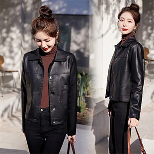 新款 2026春装 休闲纽扣皮衣pu夹克 外套女款 高级感适合小个子短款