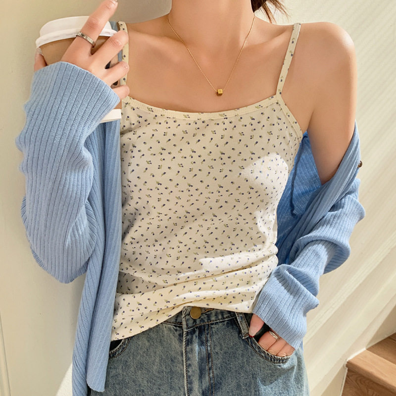 独特漂亮减龄款印花吊带碎花背心2026夏季新款外穿露背上衣女款