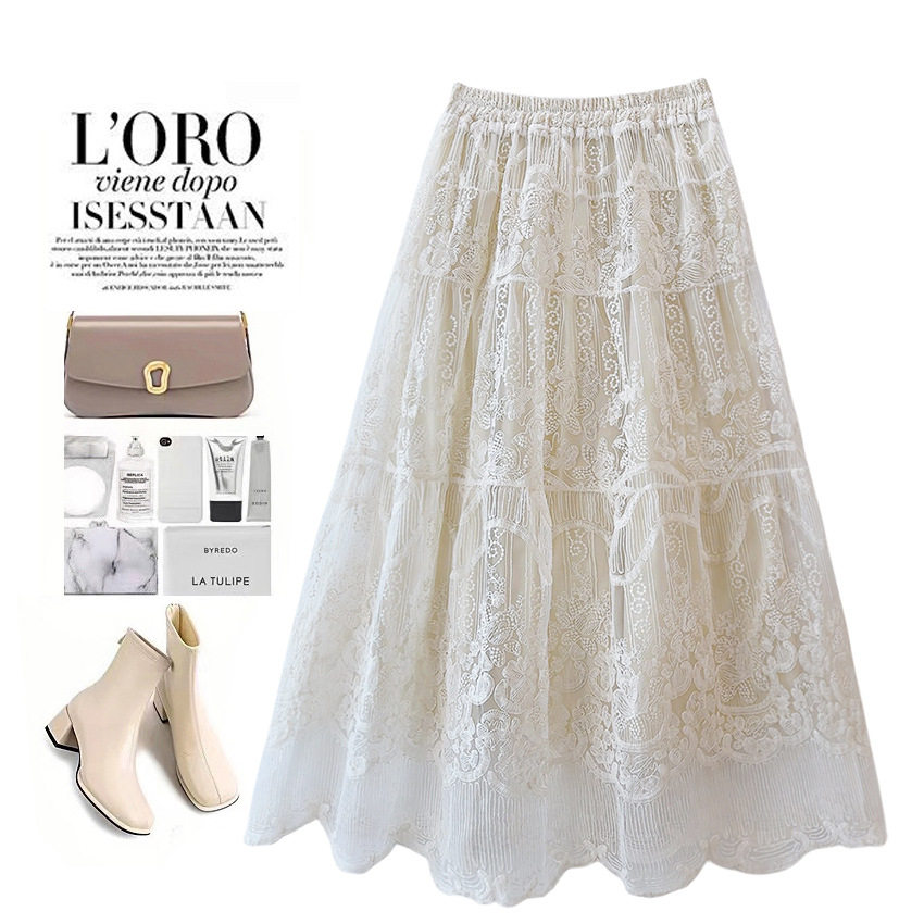 初中女生蕾丝刺绣半身裙女秋季韩版绣花蓬蓬裙温柔感花边网纱裙子,女装/女士精品,半身裙,淘宝优惠券,粉丝福利购,淘宝优惠卷