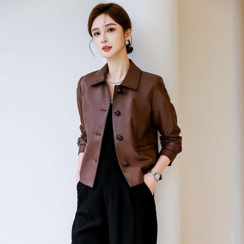 2026春季新款韩版气质真皮皮衣女短款时尚方领头层绵羊皮休闲外套