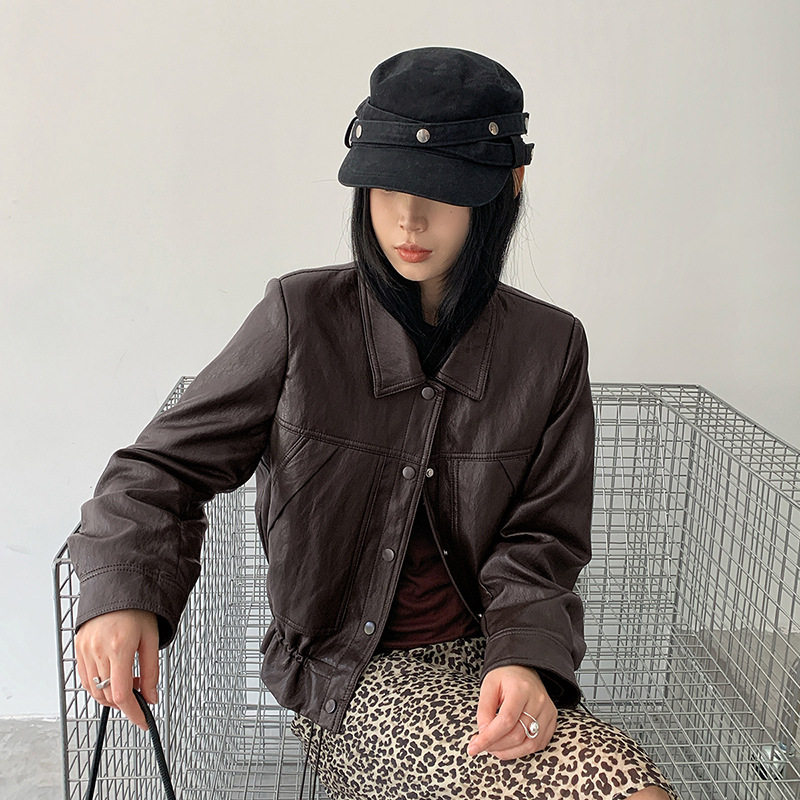独特漂亮轻薄外套短款皮衣女款2026秋季新款帅气百搭抽绳pu皮夹