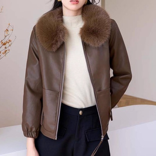 加绒加厚保暖PU皮衣中年妈妈装 巨好看 2025毛领短款 外套女款 冬装