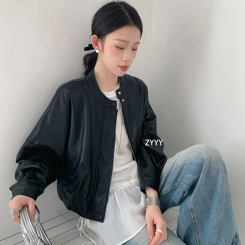 外套夏季薄款小个子皮女款2026新款帅气立领短款金属丝PU皮夹克