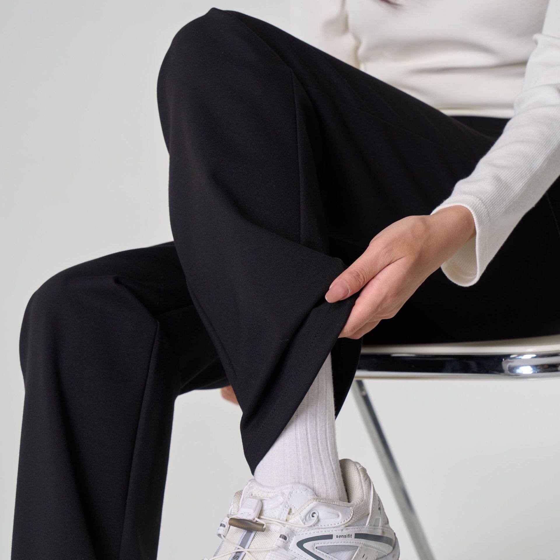 2025秋冬新款显瘦阔腿裤女款加绒小个子烟管休闲弹力微喇叭长裤子