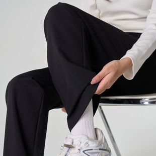 2025秋冬新款显瘦阔腿裤女款加绒小个子烟管休闲弹力微喇叭长裤子