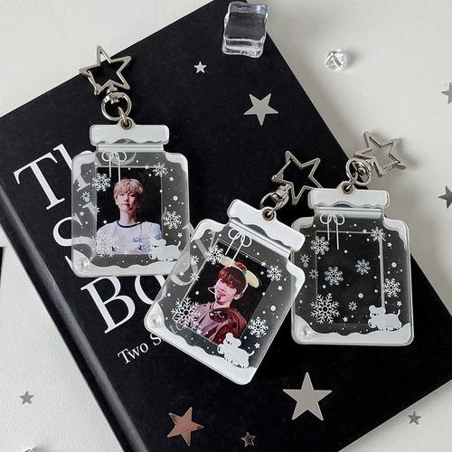 ins少女心雪花瓶子亚克力挂件追星证件照相框挂件大头贴包包挂饰